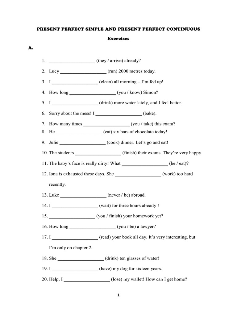 Present perfect simple and present perfect continuous exercises 1 pdf pdf