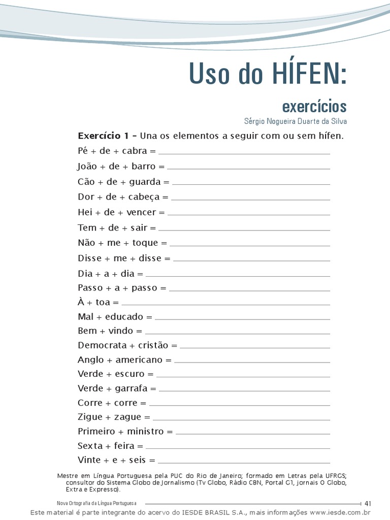 Uso Do Hifen - Exercícios | PDF | Ortografia | Linguística