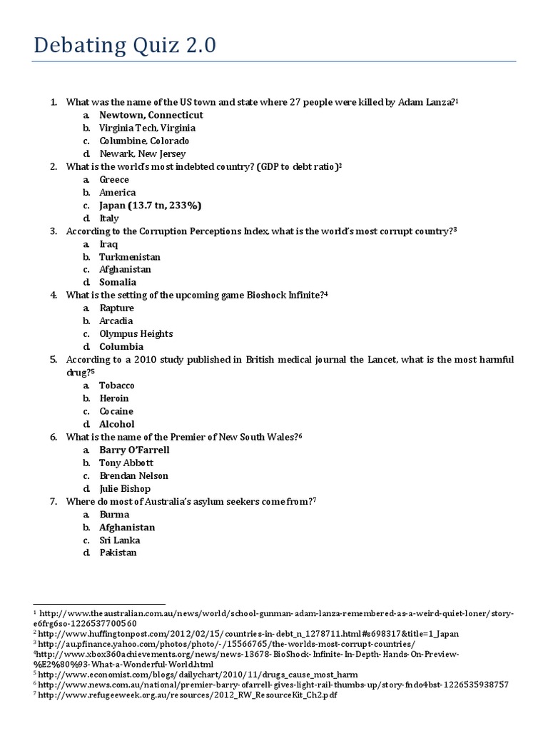 Debating Quiz Questions and Answers | PDF | Finance (General) | Business