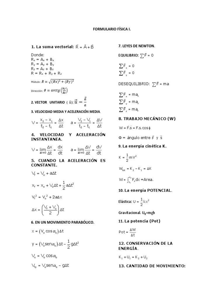 Formulari de Fisica 1 - Ejercicios de Física