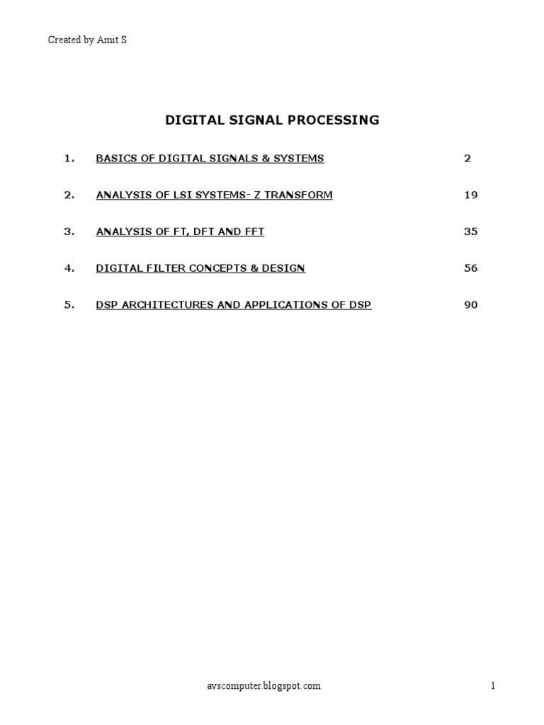 Digital Signal Processing Notes PDF Digital Signal Processing