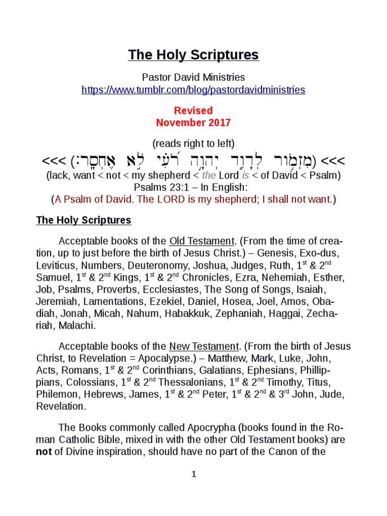 The Holy Scriptures - August 2017 | PDF | King James Version | Chapters ...