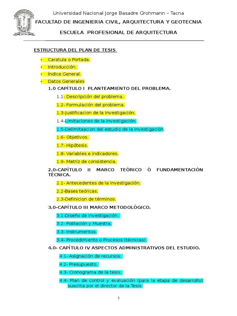 Estructura de Plan y Guia para Elaborar Estruc.y Plan de Tes | PDF ...