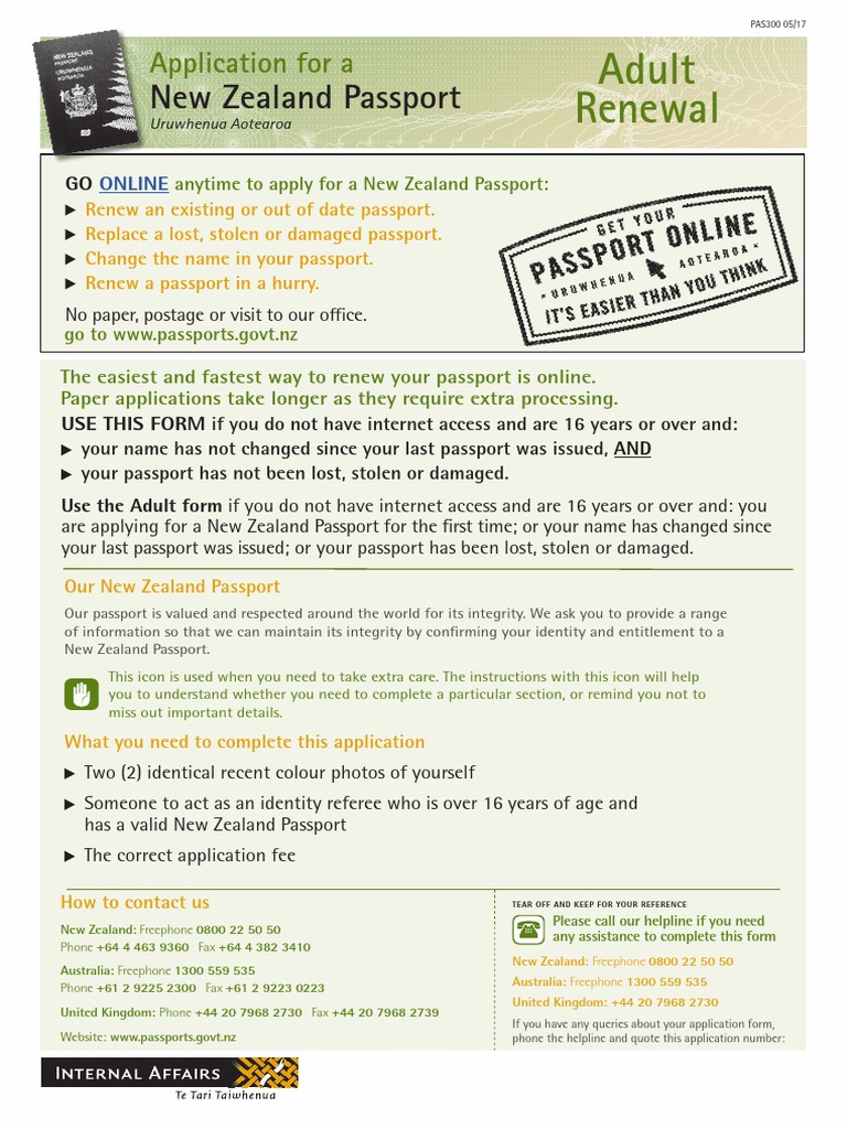Adult Renewal New Zealand Passport PDF Debit Card Money Order