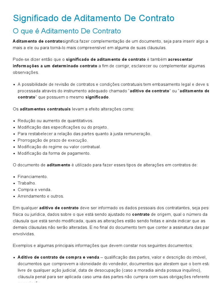 Aditamento de Contrato - Conceito, Definição e O Que é Aditamento de ...