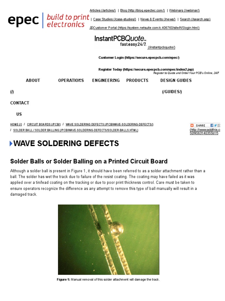 Wave Soldering Defects Solder Balls or Solder Balling on a Printed