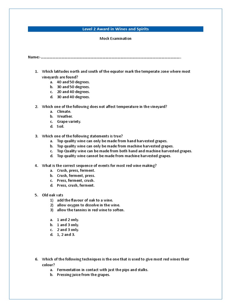 WSET L2 Mock Exam, PDF, Phenolic Content In Wine