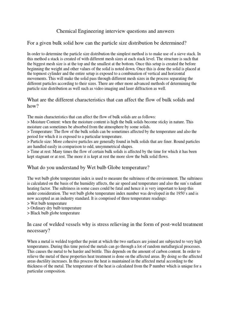 Chemical Engineering Interview Questions and Answers PDF Pump Gas