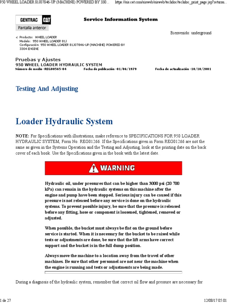 Loader Hydraulic System: Testing and Adjusting | PDF | Valve | Pump