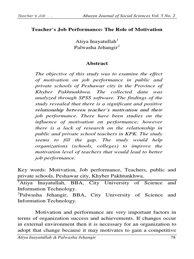 Motivation's Impact on Teacher Performance | PDF | Motivation ...