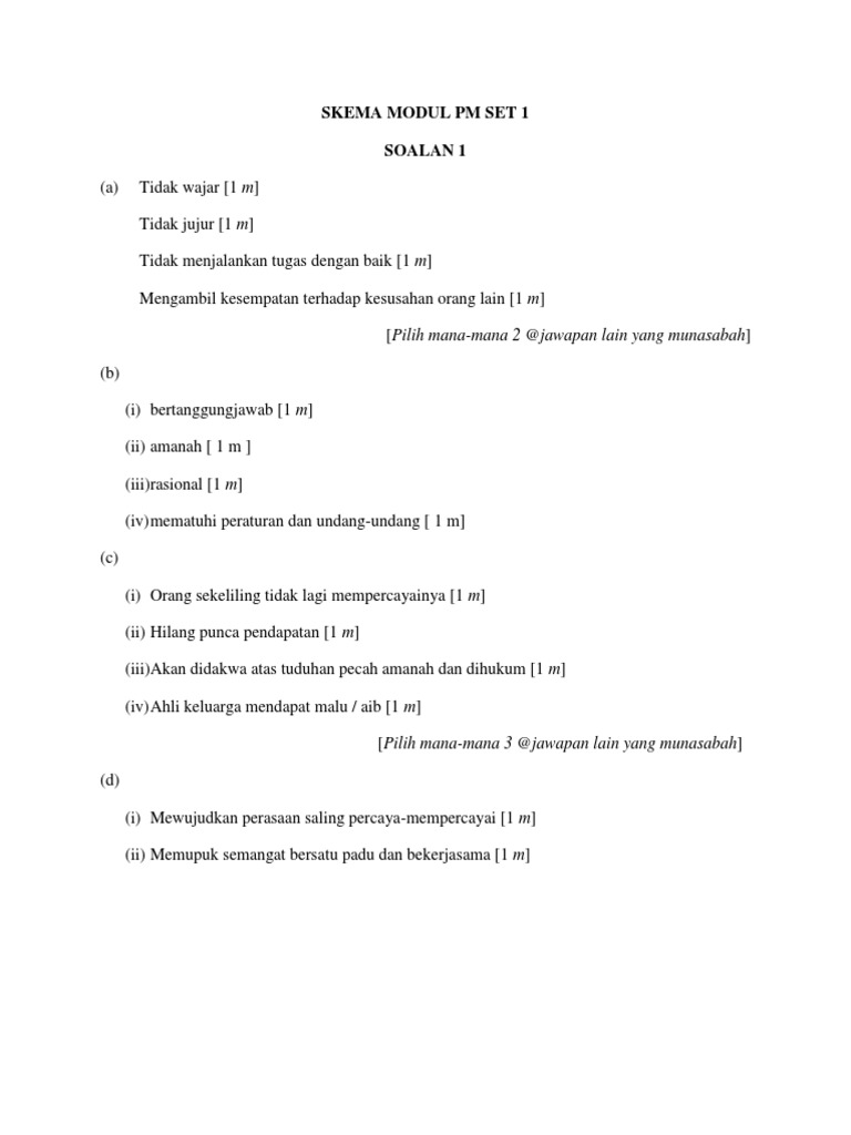 Skema Modul PM Set 1: Soalan dan Jawapan | PDF | Ilmu Sosial ...