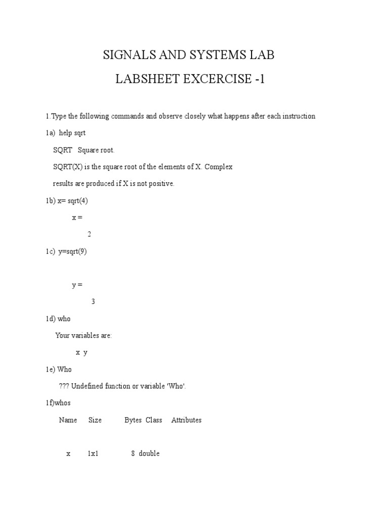 MATLAB Commands for Signals and Systems Lab | PDF | Variable (Computer ...