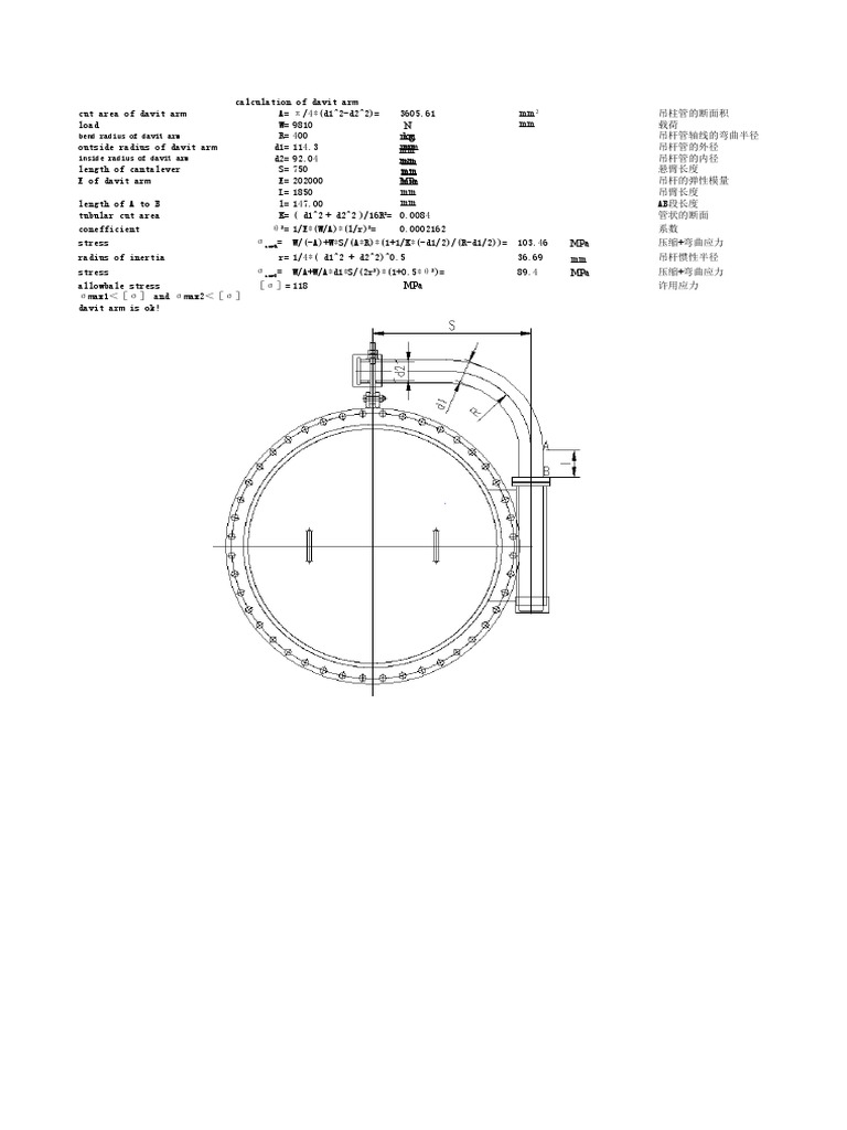 Davit Arm Design Calculations | PDF