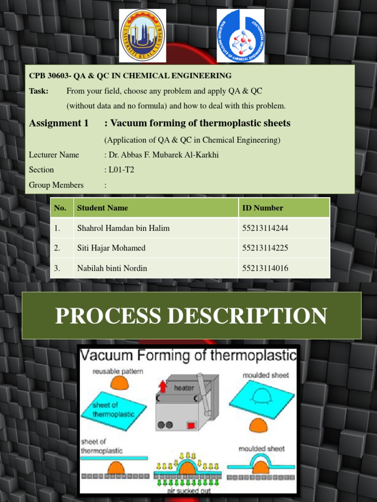 Assignment 1 Vacuum Forming of Thermoplastic Sheets CPB 30603Qa & QC