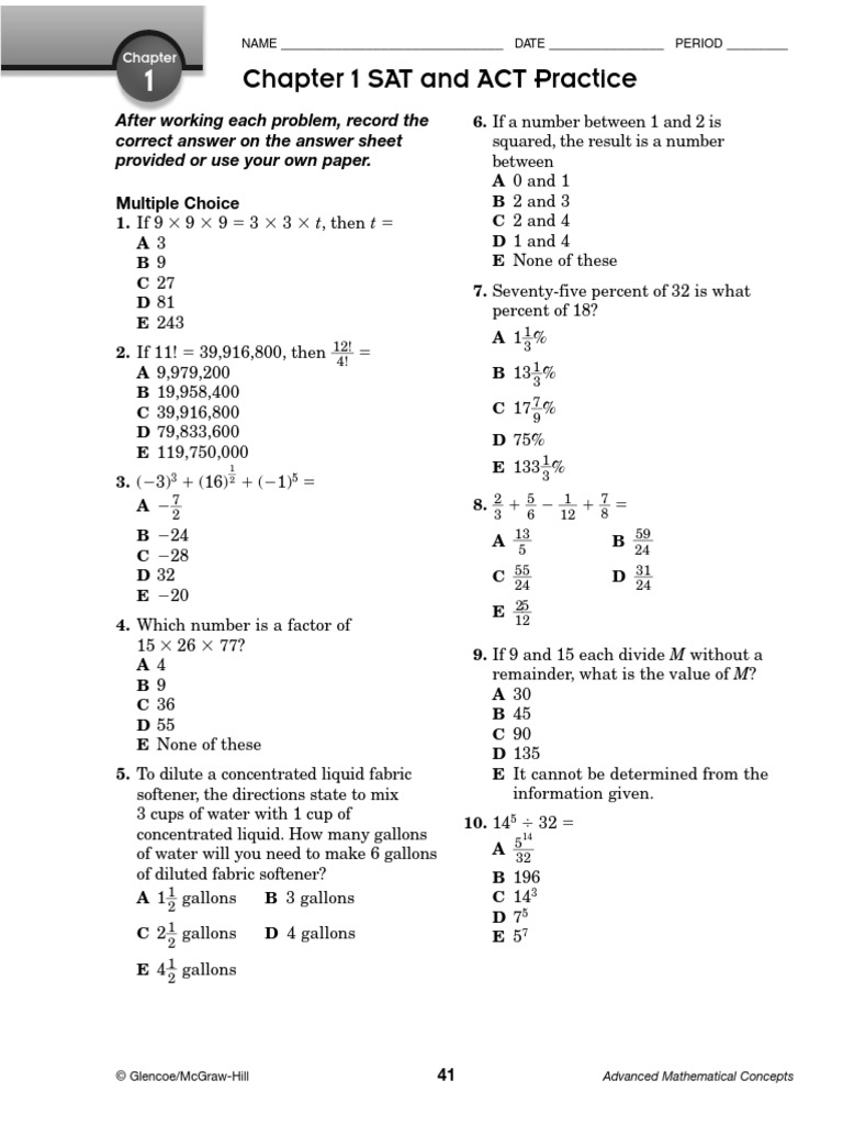 ACT SAT Practice CH 1 Reviews | PDF | Fraction (Mathematics ...
