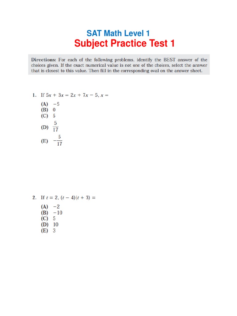 SAT Level 1 Practice Exam 1 | PDF