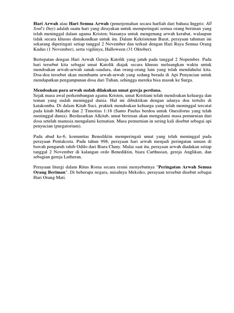 Hari Arwah Atau Hari Semua Arwah