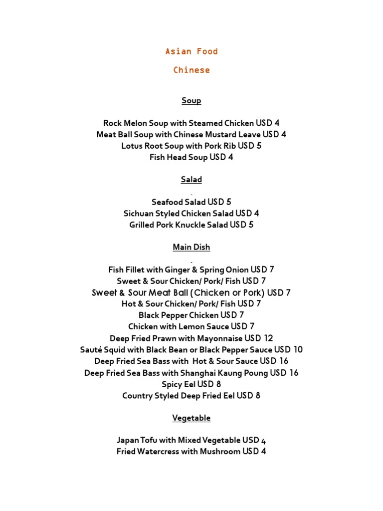 Asian Cuisine Menu with Prices | PDF | Wellness