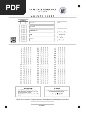 Answer Sheet Sample for Shading