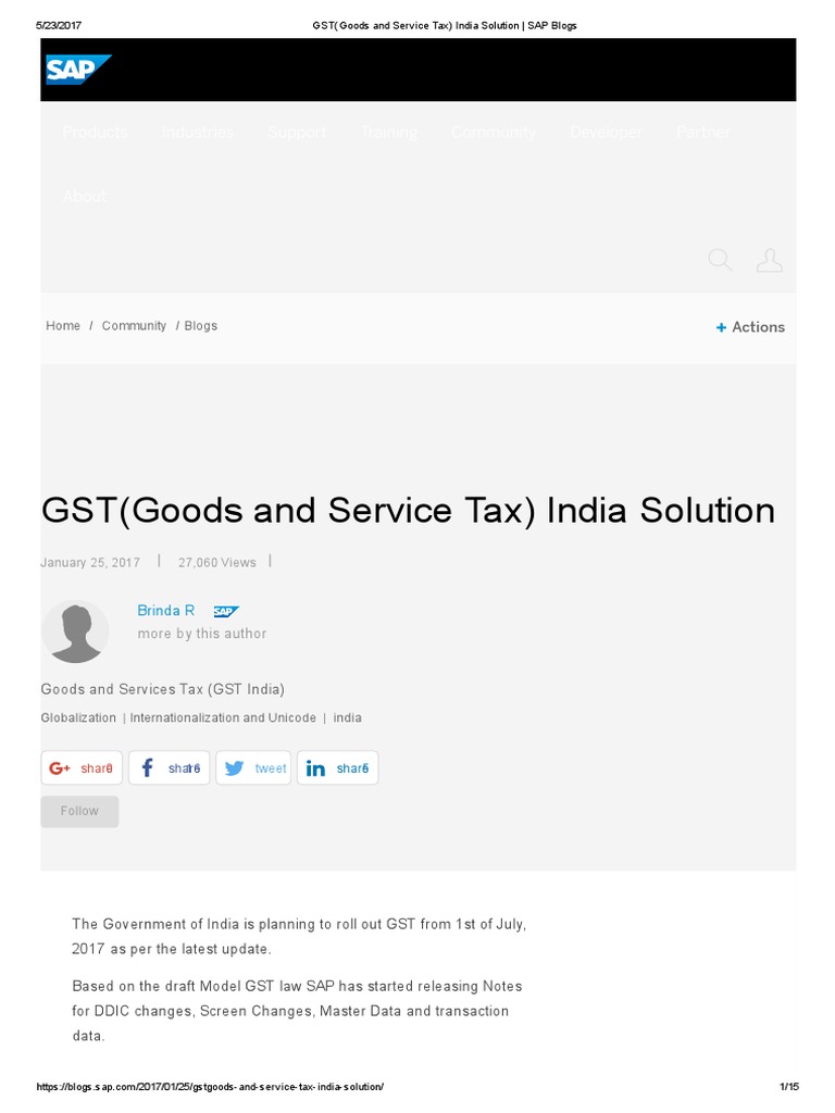 Gst India Solution All Sap Notes Pdf Pdf Value Added Tax Invoice