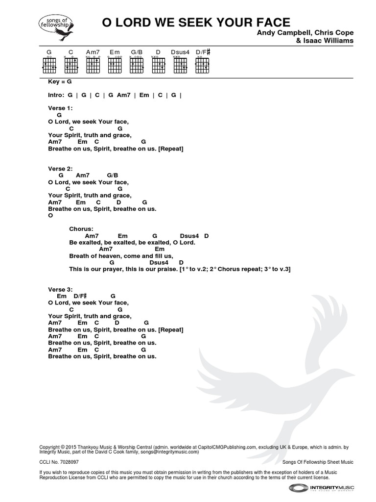 O Lord We Seek Your Face Chord Chart