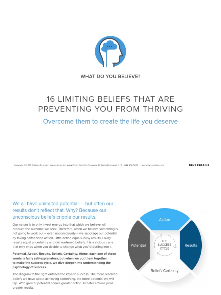 Tony Robbins 16 Limiting Beliefs Pdf Pdf Retirement Love