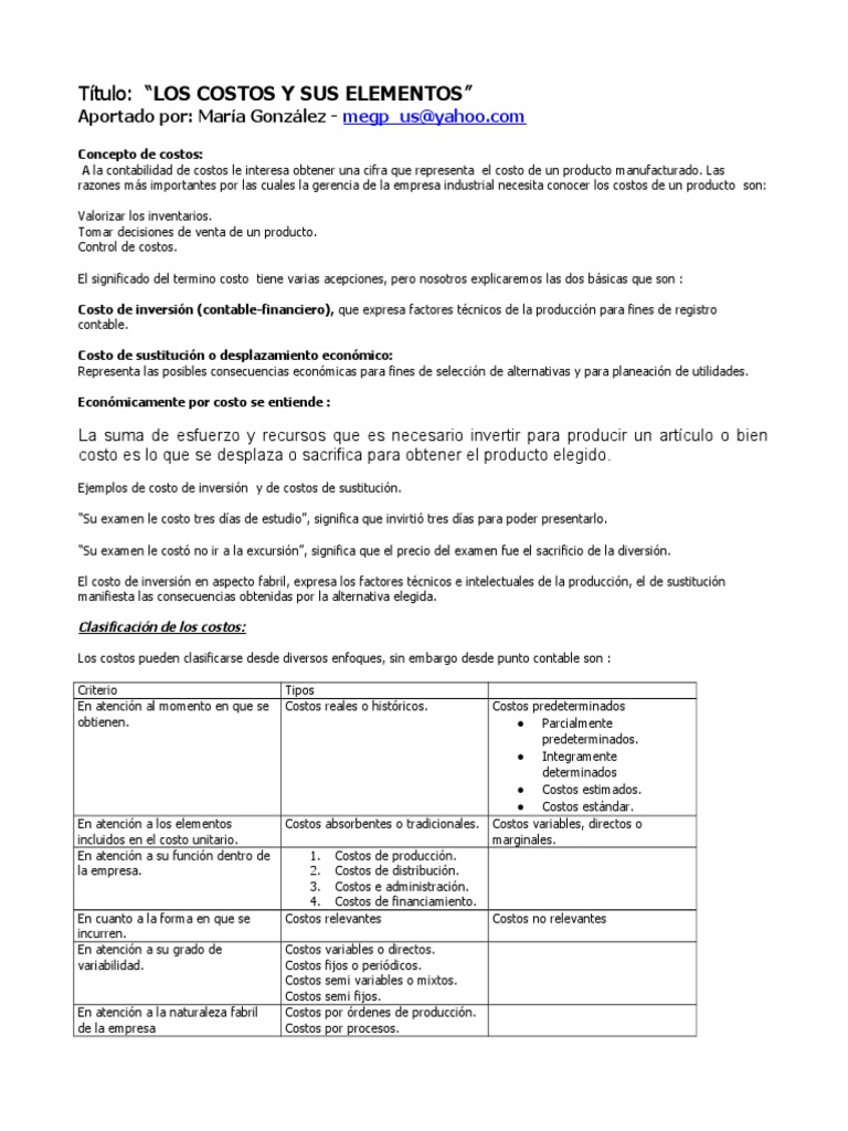 Los Costos y Sus Elementos I | PDF | Costo | Presupuesto