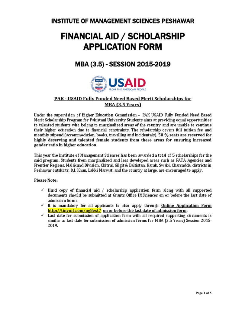 USAID Scholarship Application Form Instructions PDF Business