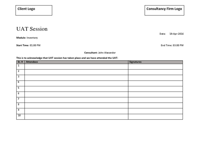 UAT Attendance Sheet Template | PDF
