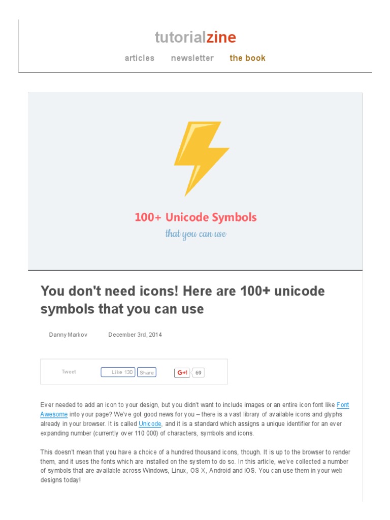 100+ Unicode Symbols That You Can Use - Tutorialzine | PDF | Icon ...