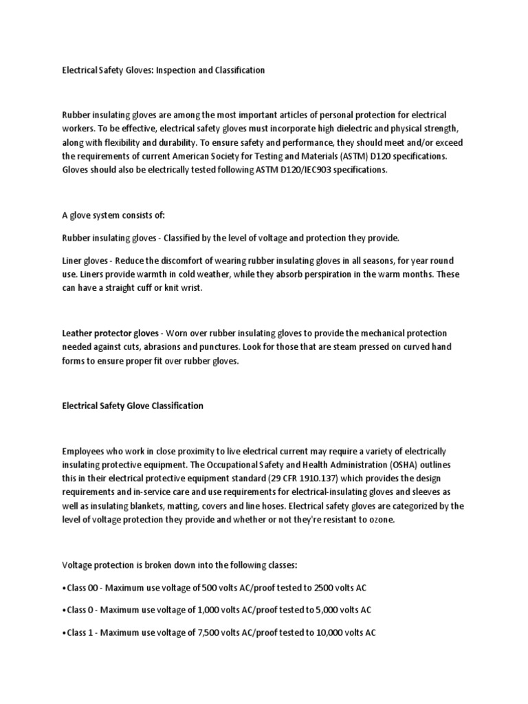 electrical glove testing requirements