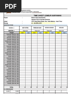 Contoh Time Sheet Lembur Staff Mei 2017