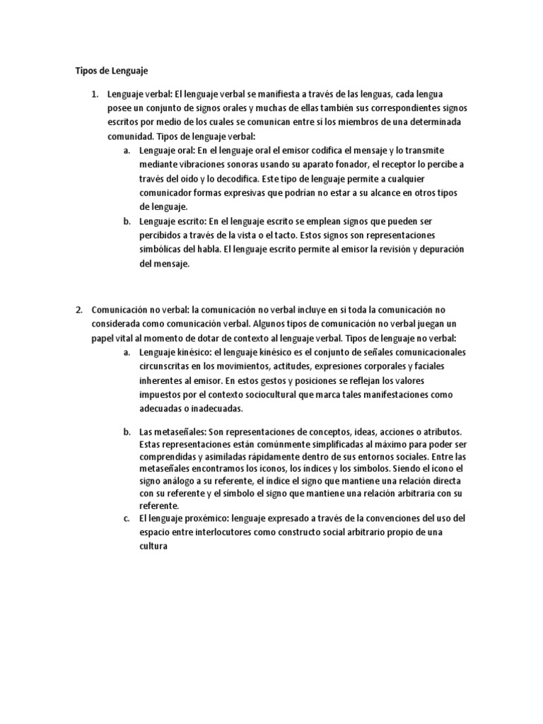 Tipos y funciones del lenguaje | PDF | Comunicación no verbal ...