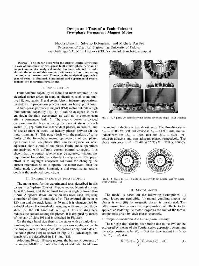 Design and Tests of A Faulttolerant | PDF | Electric Motor | Electrical ...