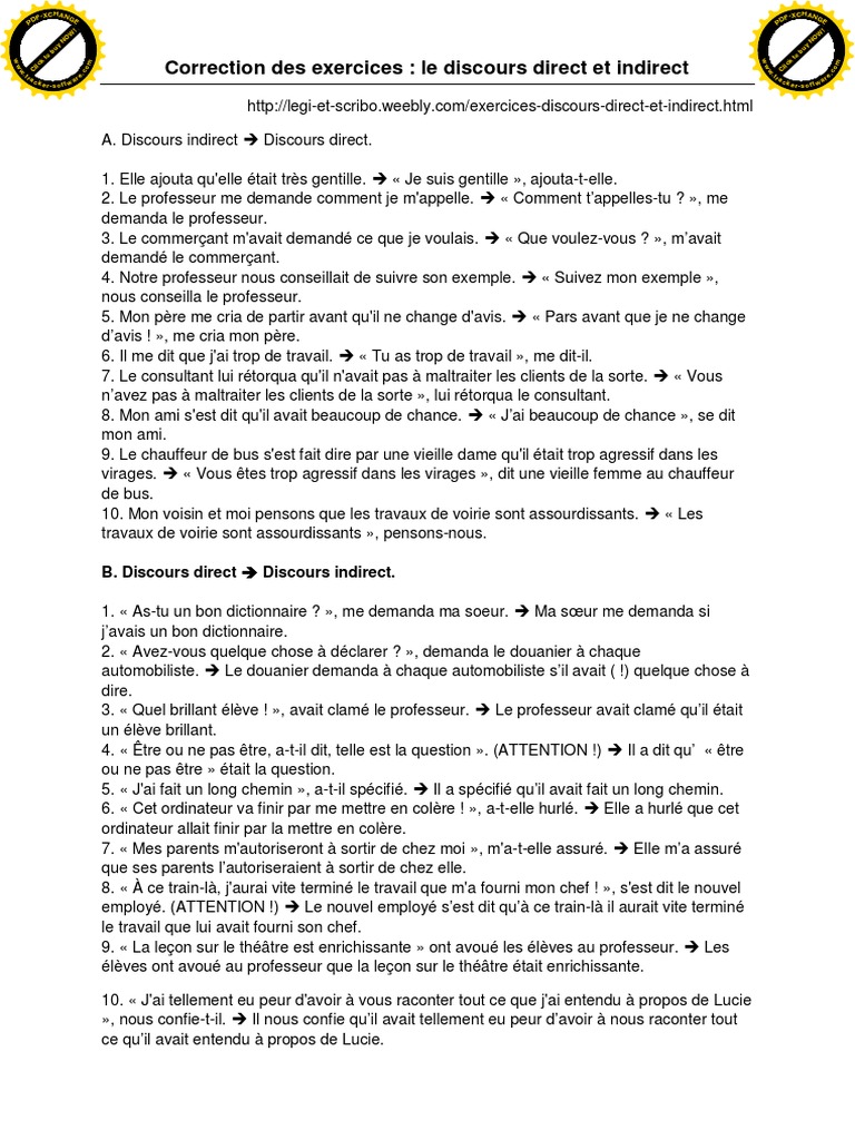 Le Discours Direct Et Indirect - Exercices | PDF | Chess | Games ...