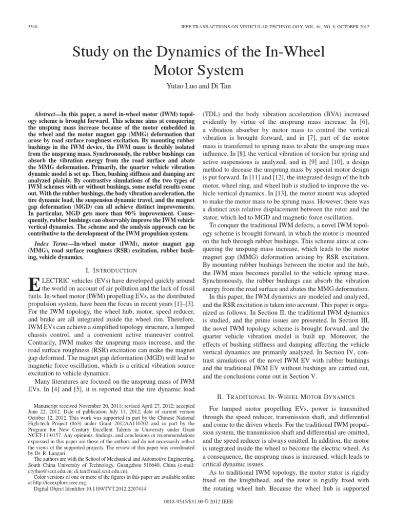 Study On The Dynamics of The In-Wheel Motor | PDF | Suspension (Vehicle ...