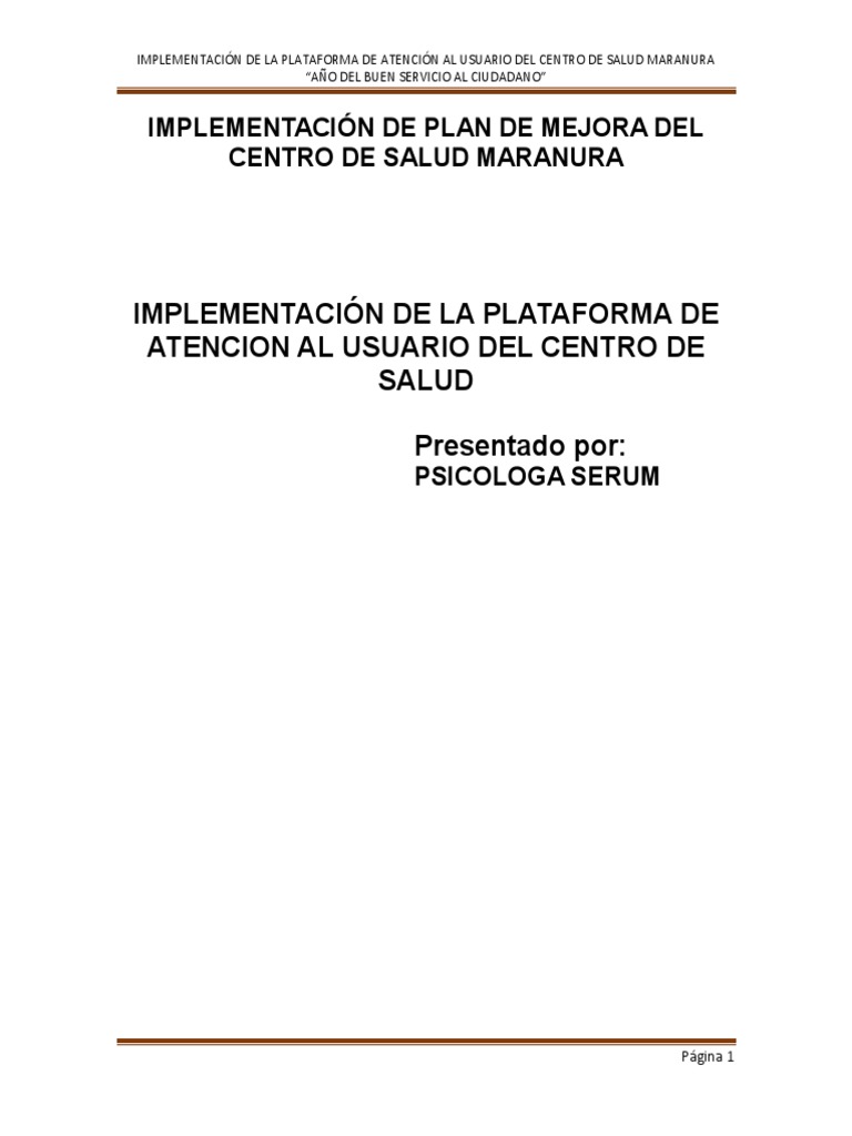 Plan de Mejora Continua | PDF | Protección al Consumidor | Hospital