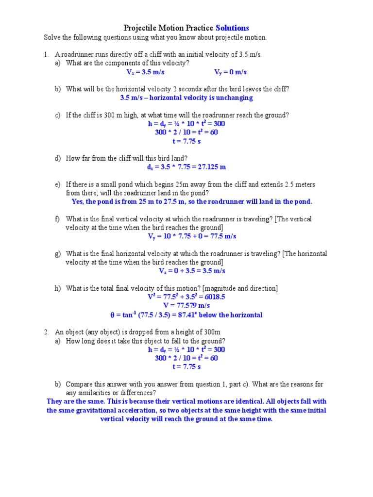 More Projectile Motion Practice Problems and Solutions | PDF | Temporal  Rates | Physical Phenomena