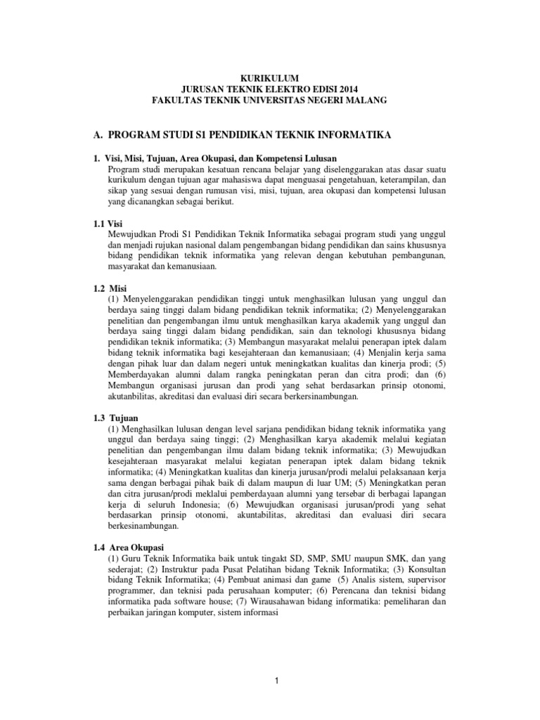 Kurikulum Program Studi S1 Pendidikan Teknik Informatika Ft Um 2014 Pdf