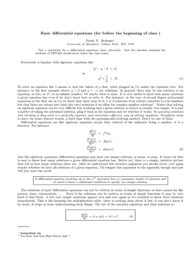 Basic differential equations cheat sheet | PDF | Equations | Derivative