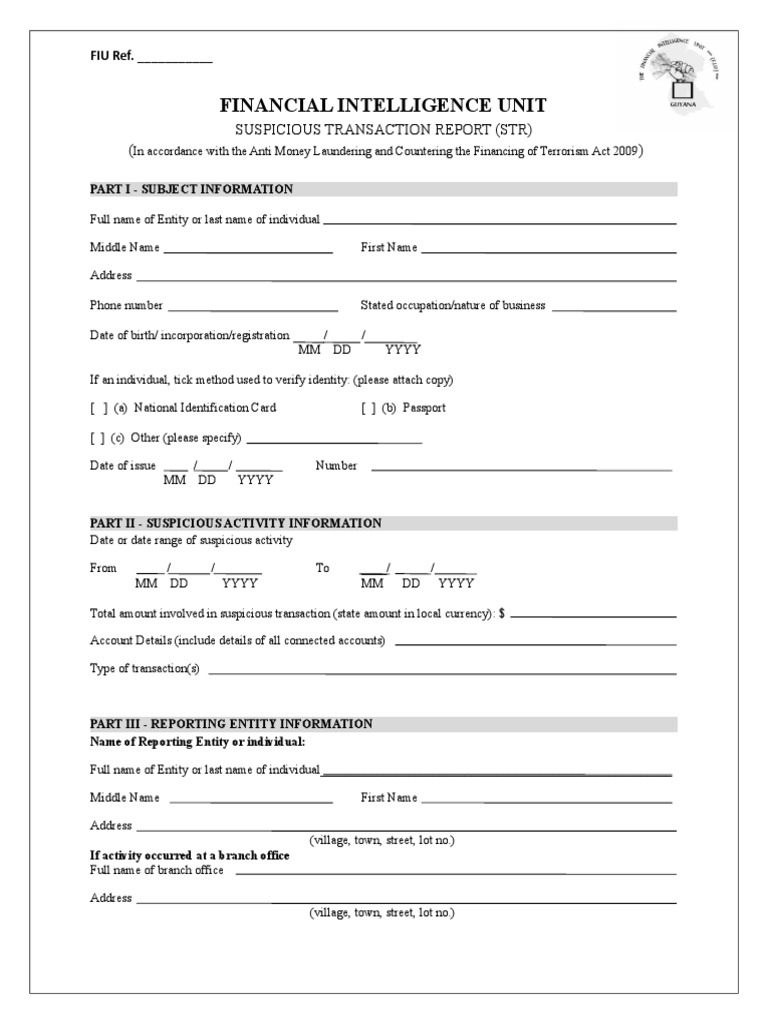 Suspicious Transaction Report Form | PDF | Money Laundering ...