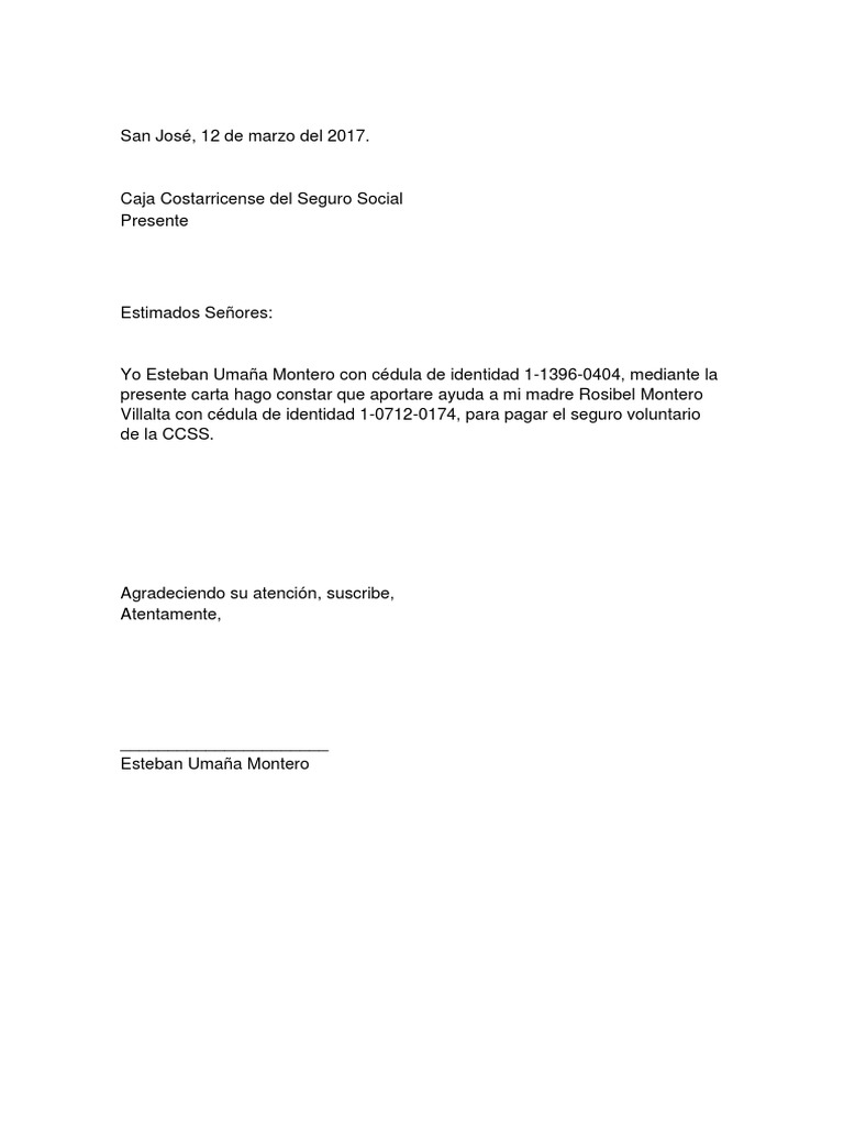 Carta CCSS Ayuda Para Seguro Voluntario Costa Rica Centroamérica