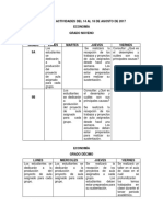 Cuadro de Actividades Del 14 Al 18 de Agosto de 2017 Economía