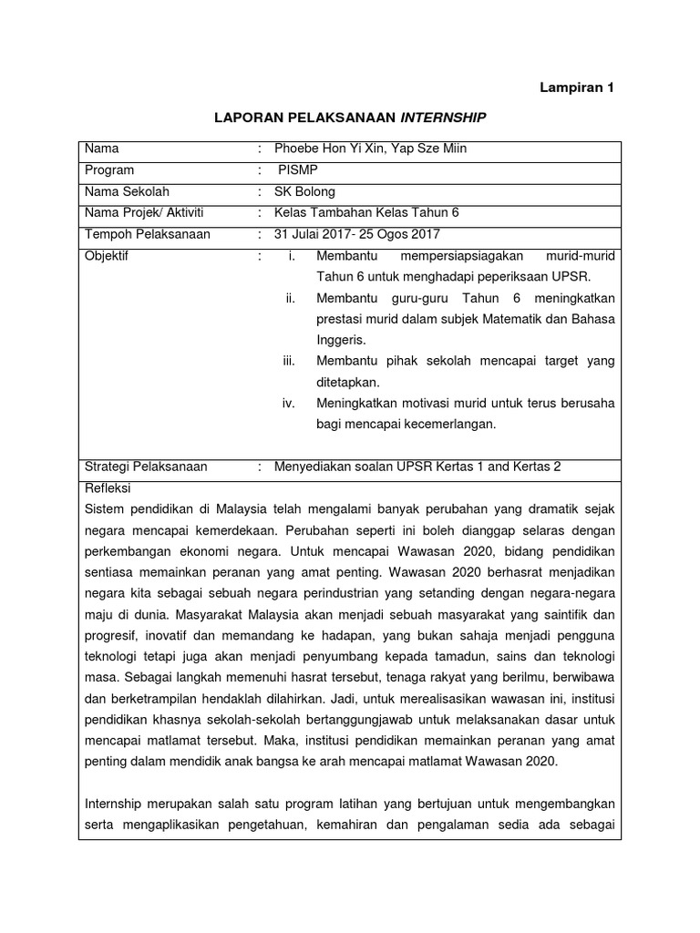 Laporan Kelas Tambahan Tahun 6