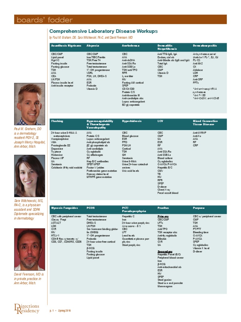 Comprehensive Lab Workups in Dermatology | PDF | Systemic Lupus ...