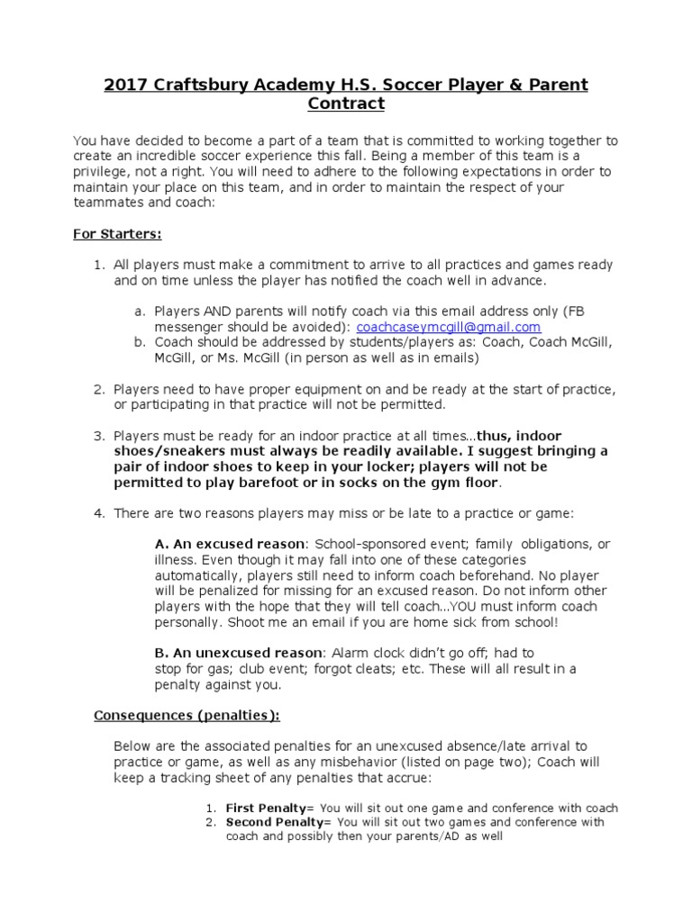 2017 Craftsbury Academy High School Soccer Contract | PDF | Sports