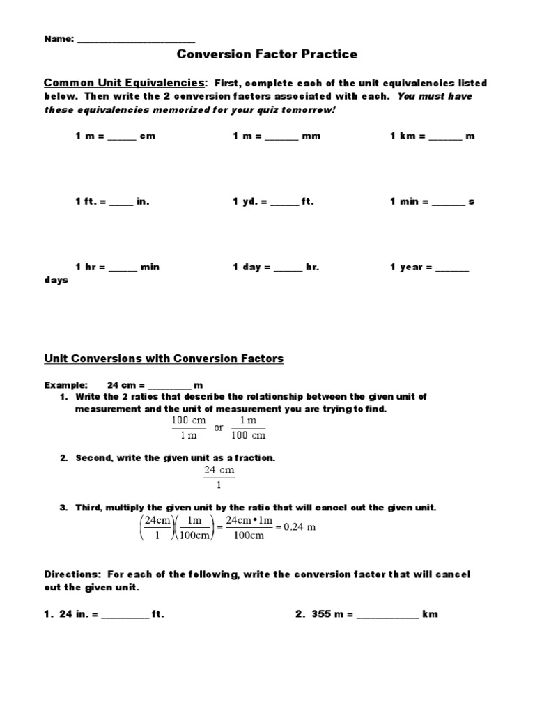Conversion factor practice pdf
