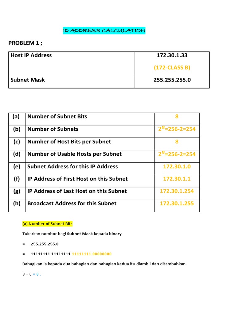 IP Address and Subnet Calculations | PDF