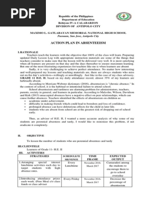 Action Plan in Absenteesm