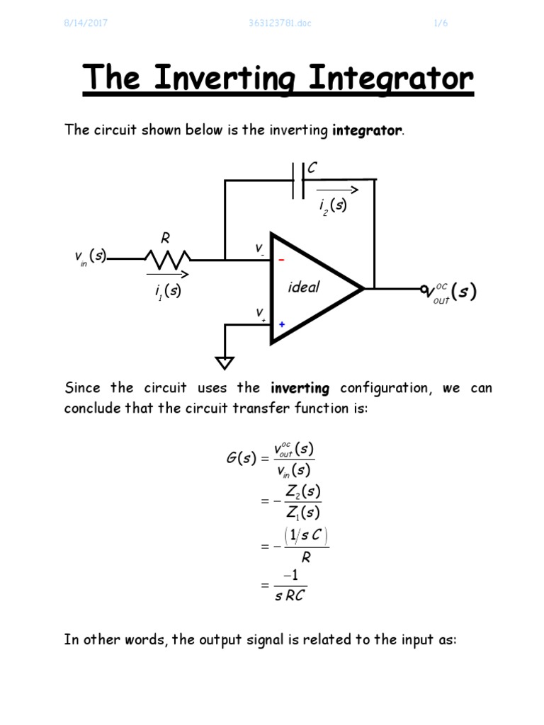 The Inverting Integrator Electronic Engineering Electronic Circuits
